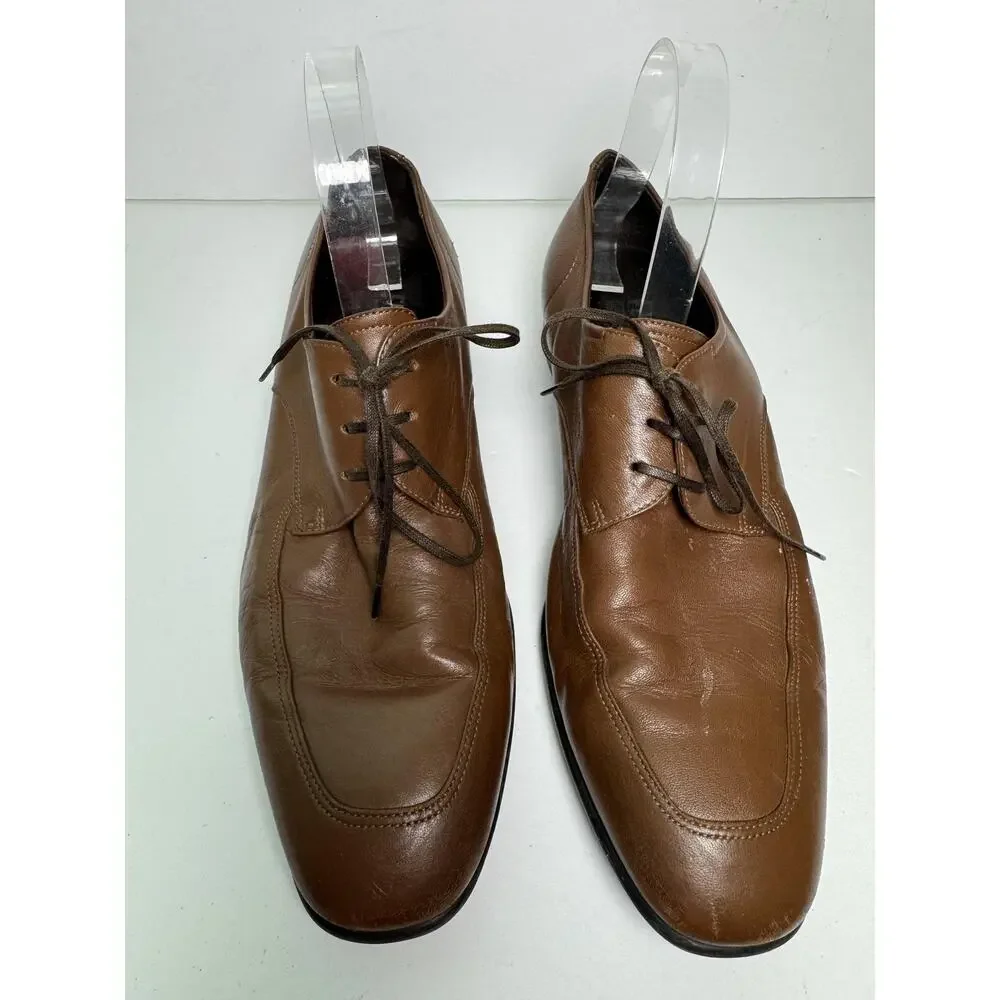 Salvatore Ferragamo Dress Derby Shoes Mens 7.5 EE Brown Leather Made In Italy